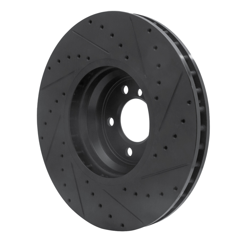 BMW ALPINA B7 Brake Rotor (1) - Front Left - R1 Concepts - Drilled & Slotted - Black - `07-`08
